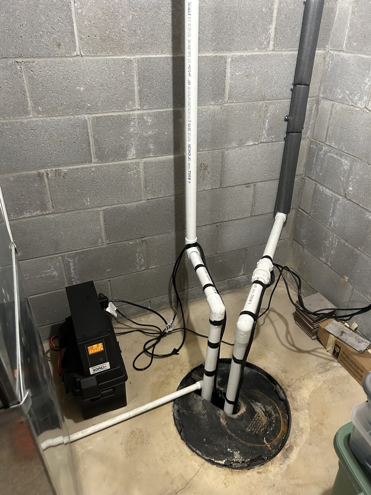 Completed battery backup sump pump installation